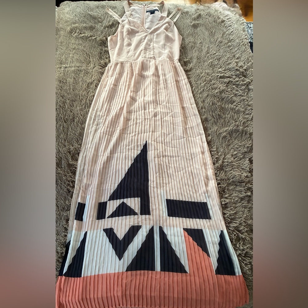 French Connection Geometric Pleated Maxi Dress - Blush and Black